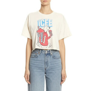 ICEE T-Shirt Womens Size M Cream Crop Top Graphic Polar Bear Logo Retro Pop Cult